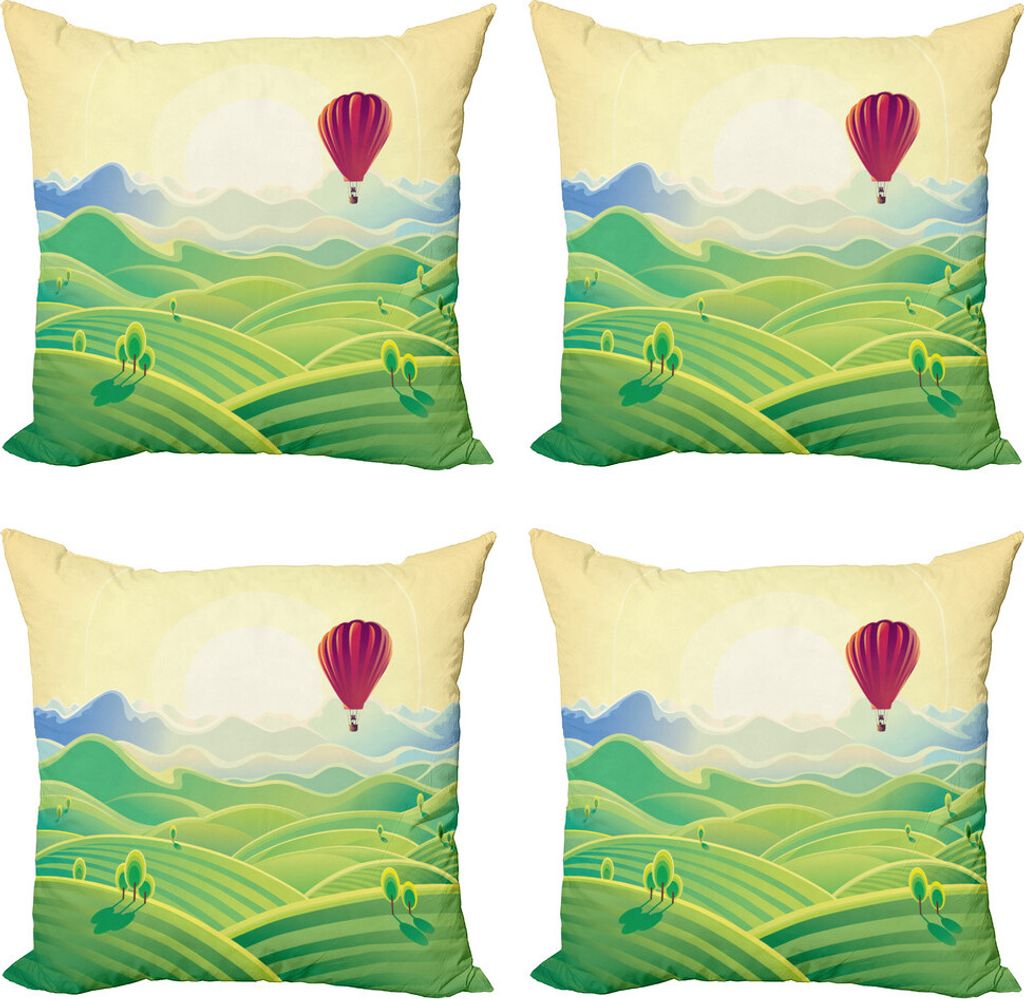 ABAKUHAUS Landschaft Kissenbezug Set (4 Stück), Ruhige Sommer Feld, Moderner Doppelseitiger Digitaldruck, 45 cm x 45 cm, Mehrfarbig