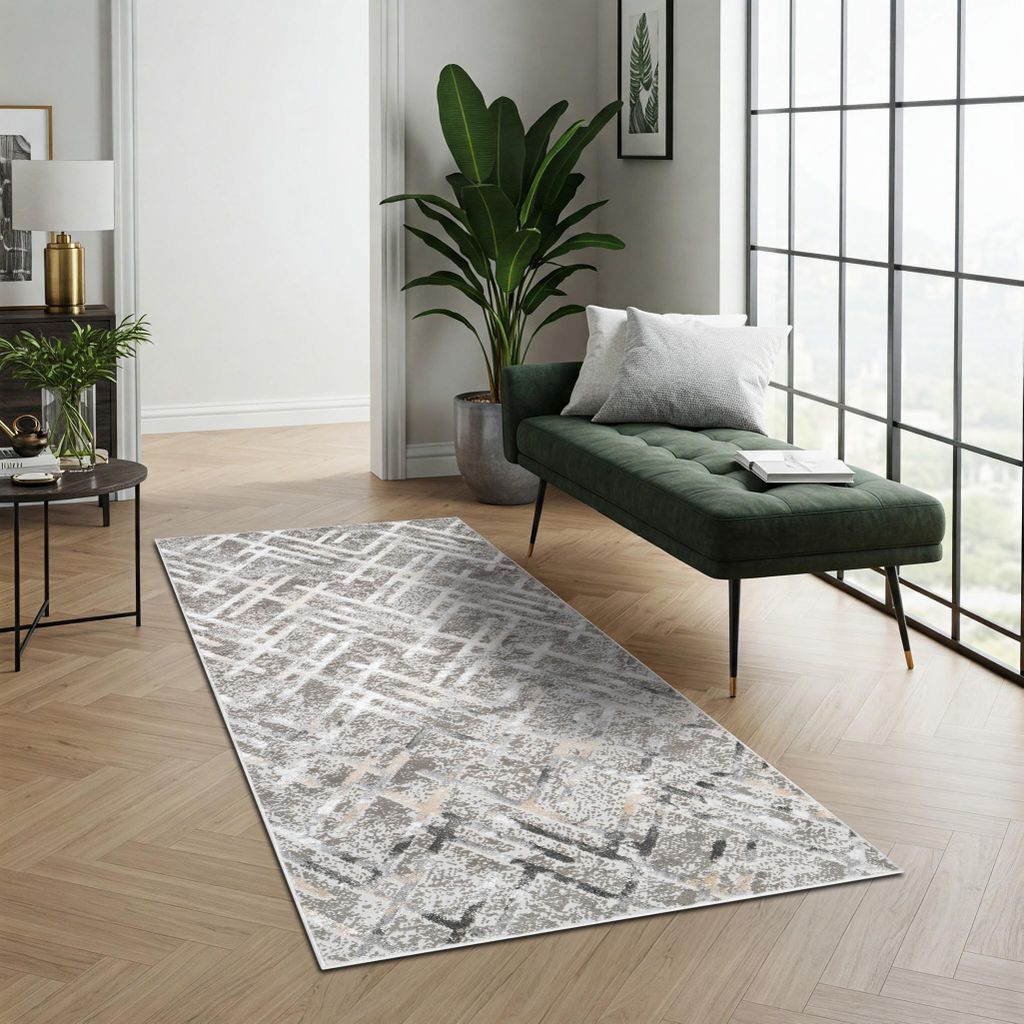 Teppichläufer Flur Teppich Kurzflor Modern Brücke Wohnzimmer Schlafzimmer Design 80 x 250 cm