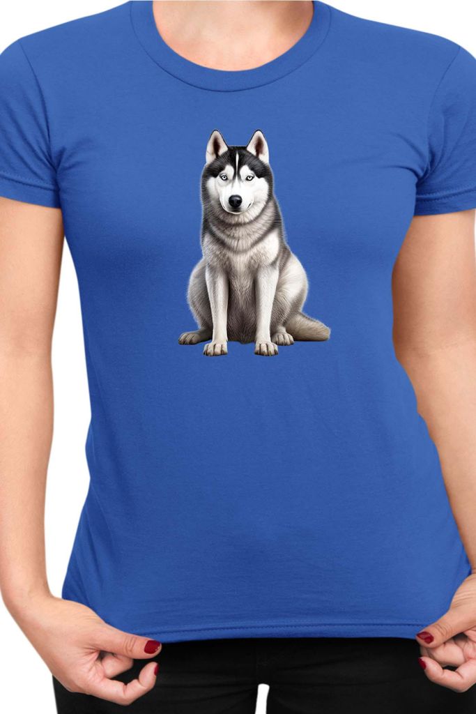 Damen T-Shirt Dogs Breeds Siberian Husky Dog Breed 006, Lady M / Blau