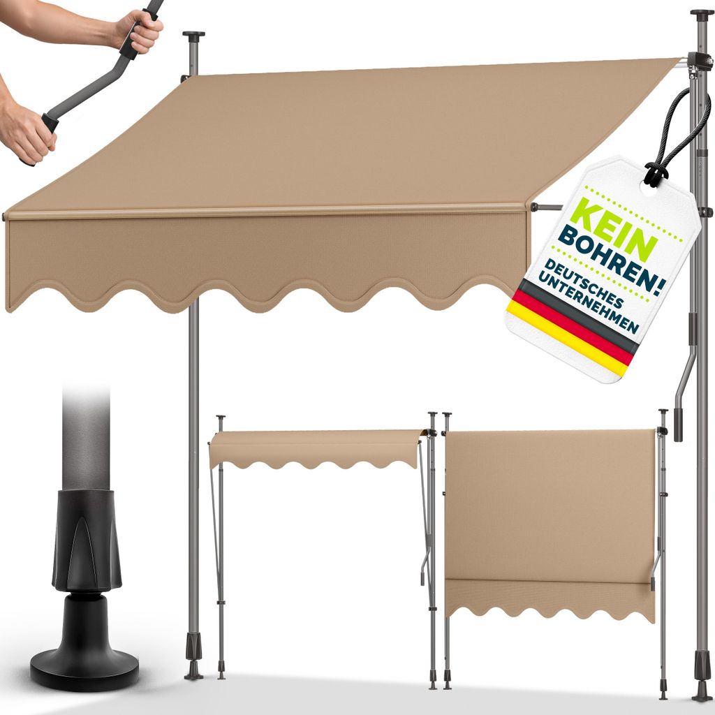 tillvex Balkonmarkise 400 cm Taupe Gelenkarm Markise Klemmmarkise Sonnenmarkise Balkon ohne Bohren