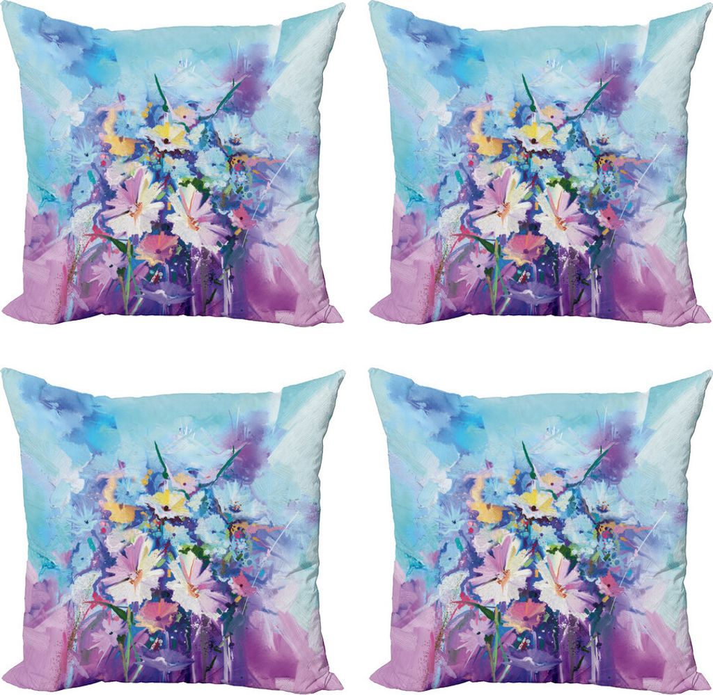 ABAKUHAUS Abstraktes Ölgemälde Kissenbezug Set (4 Stück), Handgemalte Kunst, Moderner Doppelseitiger Digitaldruck, 60 cm x 60 cm, Mehrfarbig