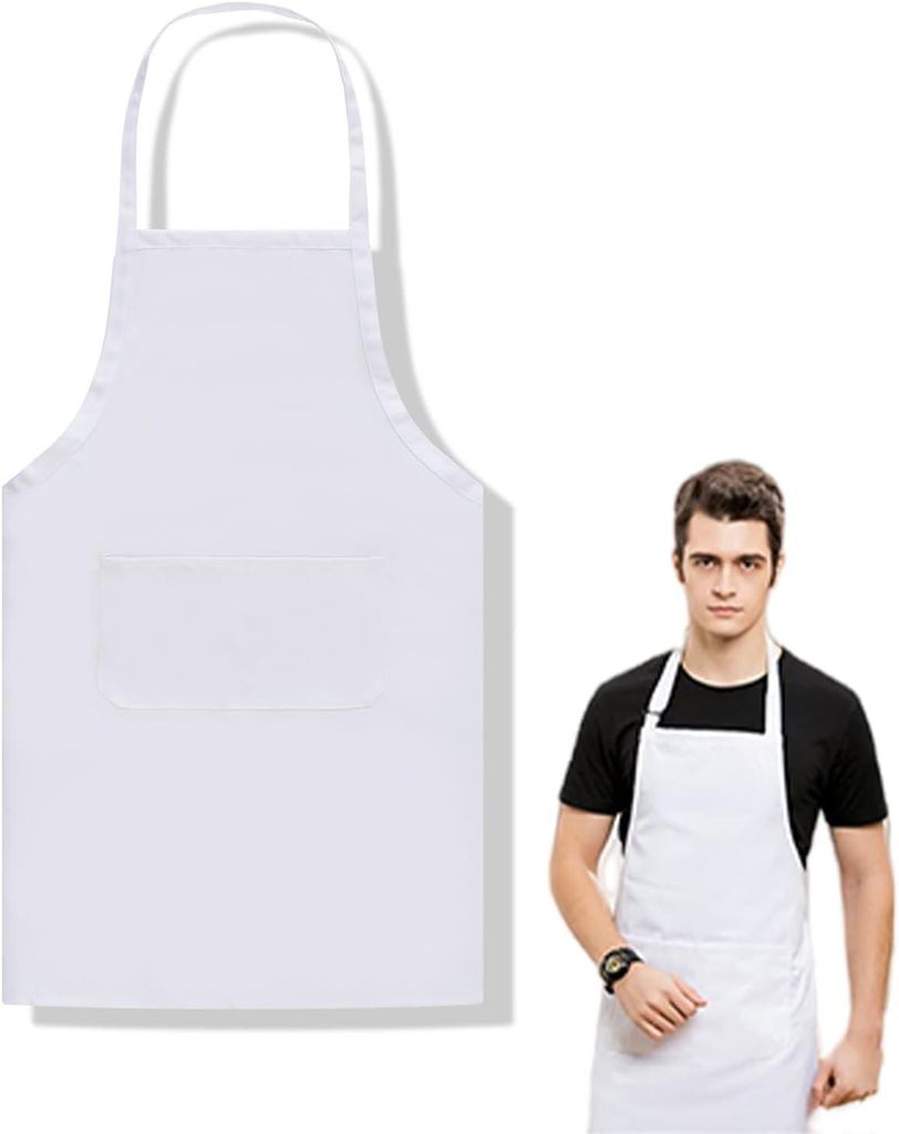Weiße, professionelle Küchenschürze für Damen und Herren, verstellbar, 2 Taschen, wasserdicht, waschbar, vielseitig einsetzbar