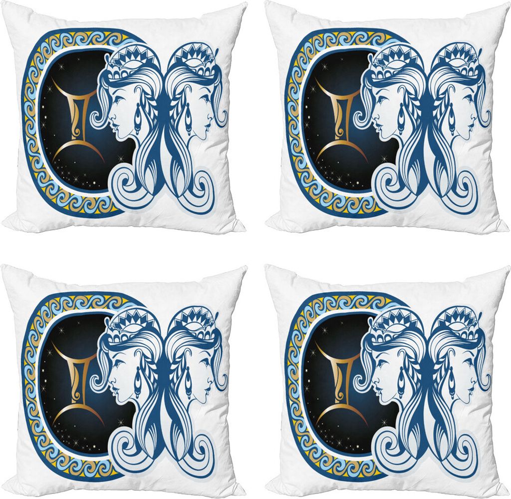 ABAKUHAUS Tierkreis Kissenbezug Set (4 Stück), Astrologie Zwillinge, Moderner Doppelseitiger Digitaldruck, 40 cm x 40 cm, Mehrfarbig