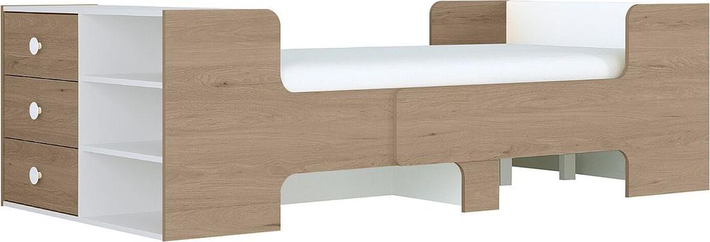 Ausziehbett 90 x 140/170/200 cm mit Stauraum – Natur und Weiß – GAROLIO