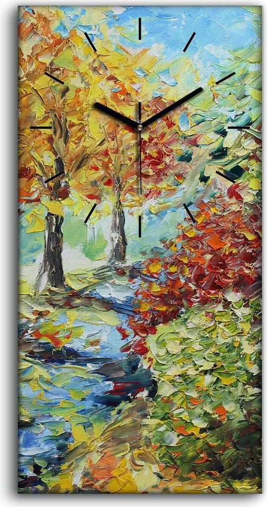 Leinwand Uhr Küche Wohnzimmer Bild 30x60 Wald mit gelben Blättern Herbstbäume - schwarze Hände