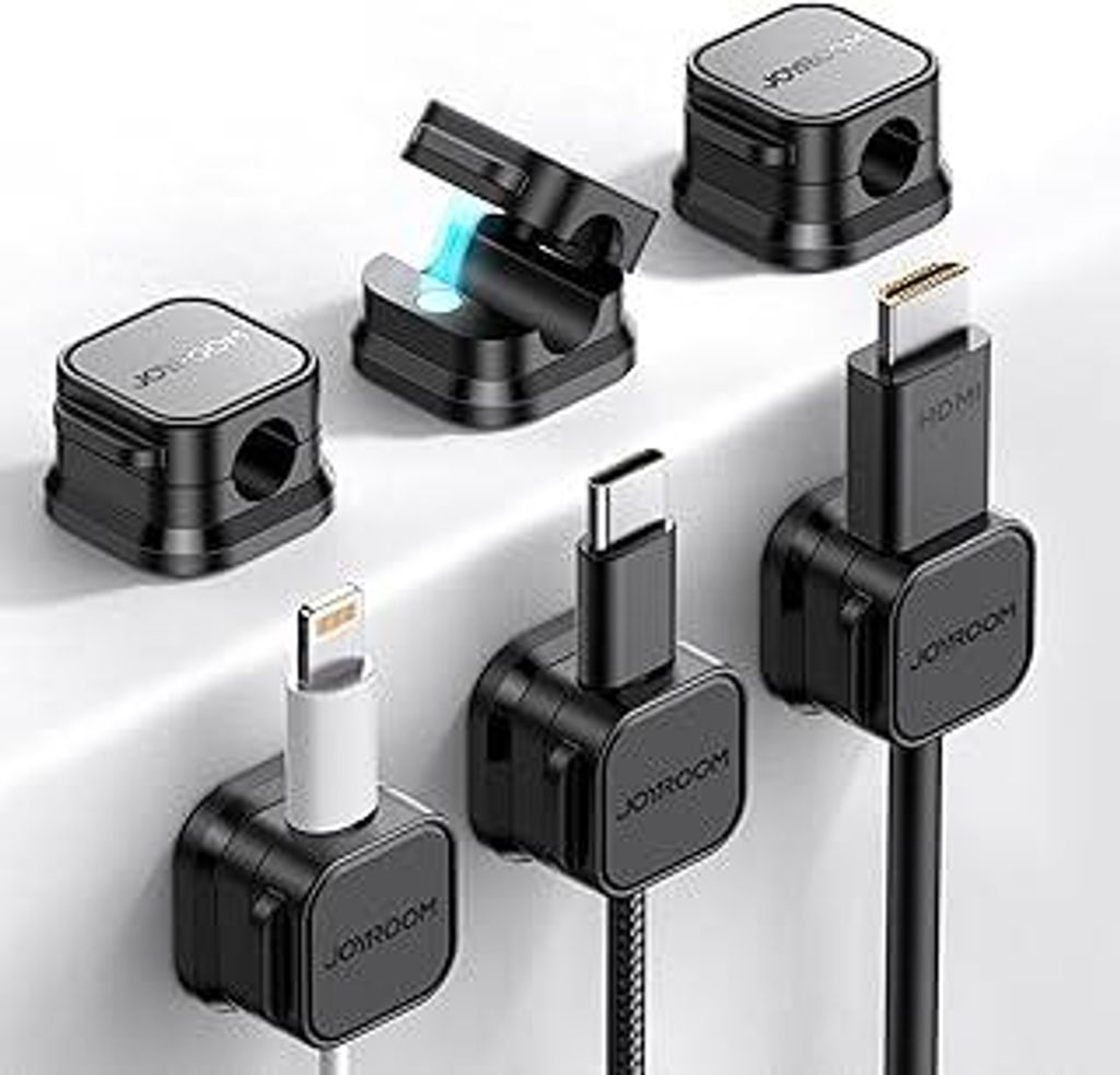 JOYROOM 6 Stück Kabelhalter Kabelclips Verstellbare Kabel Organizer Magnetische Kabelmanagement Selbstklebend Kabelhalter für Schreibtisch, Nacht...