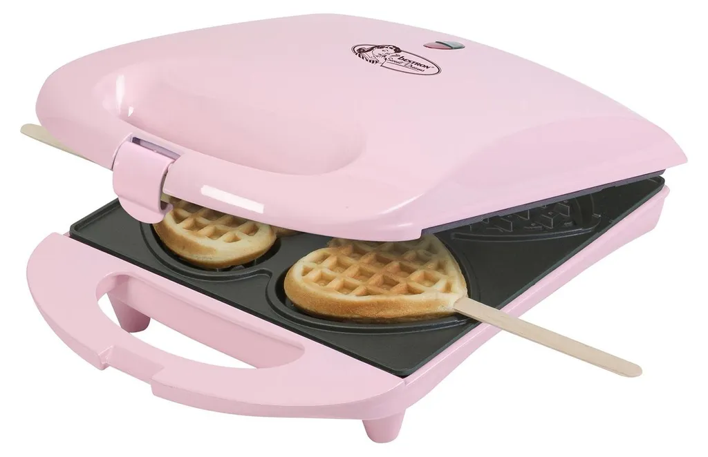 Piastra per cialde a forma di 4 cuori su bastoncini 780w rosa Bestron DSW271P
