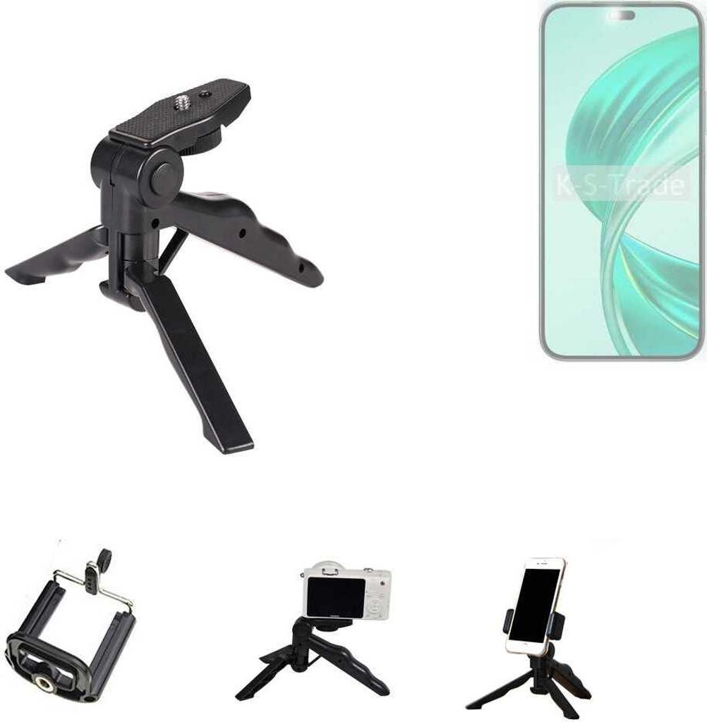 K-S-Trade Stativ Tisch-Ständer Dreibein Handy-Stativ Ständer kompatibel mit Honor X8b Mini-Stativ Smartphone Tripod Handy-Stativ aus Plastik schwarz