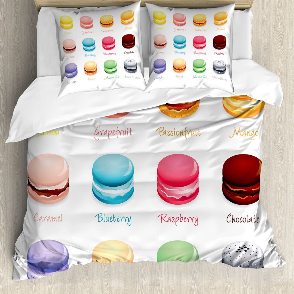 ABAKUHAUS Tee-Party Bettbezug, Bunte Macarons, Milbensicher Allergiker geeignet mit Kissenbezügen, 200 cm x 200 cm - 80 x 80 cm, Mehrfarbig