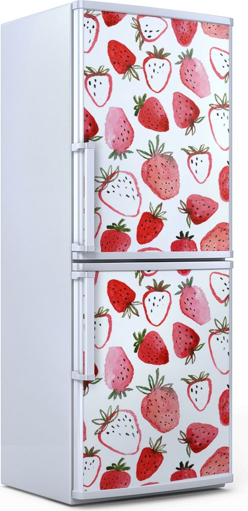 Kühlschrankdekoration 60x180 cm Aufkleber auf dem Kühlschrank - gezeichnete schöne Erdbeeren