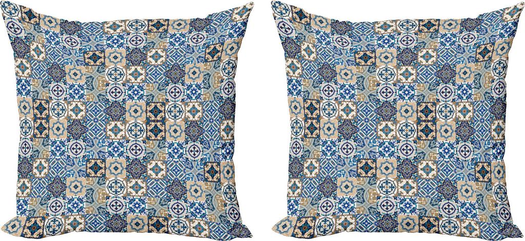 ABAKUHAUS marokkanisch Kissenbezug Set (2Stück), Große Portugiesisch Taditionell Azulejo Motiv Orientalisch Locke, 50 x 50 cm, Hellbraun Weiß un...