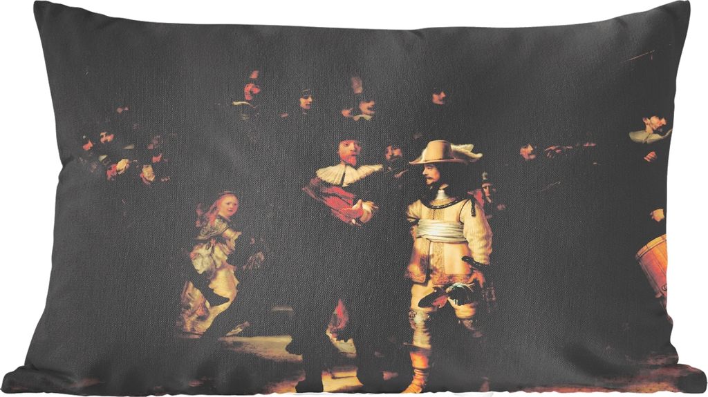 MuchoWow Zierkissen Sofakissen Wohnzimmer Dekokissen 60x40 cm Die Nachtwache - Kunst - Alte Meister - Rembrandt - Kopfkissen - Polster mit Foto