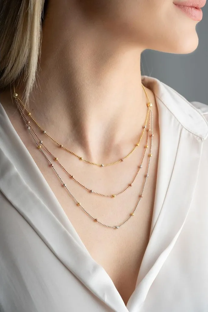 Collier multi-rangs femme en argent et perles Dorika plaqué or rose