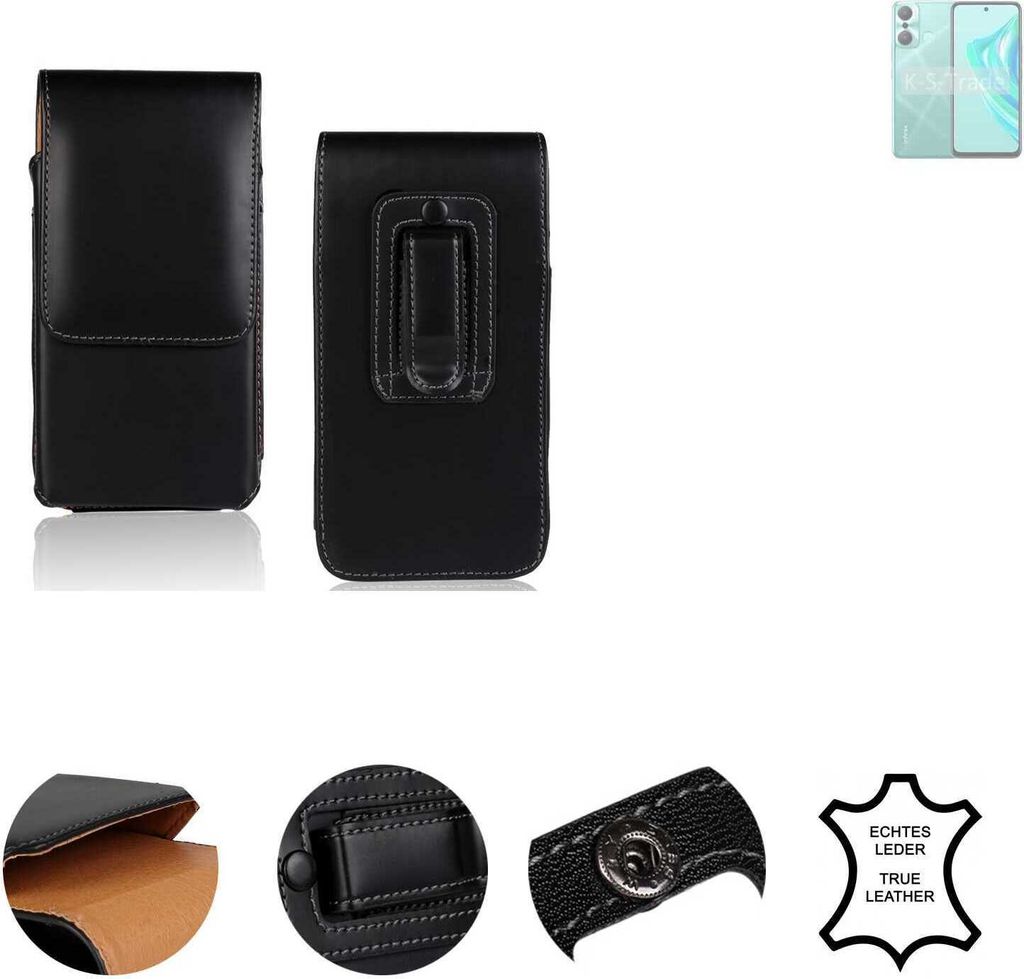 K-S-Trade Holster Gürteltasche Handy Hülle Schutzhülle kompatibel mit Infinix Hot 20 Play Handyhülle Leder schwarz, 1x