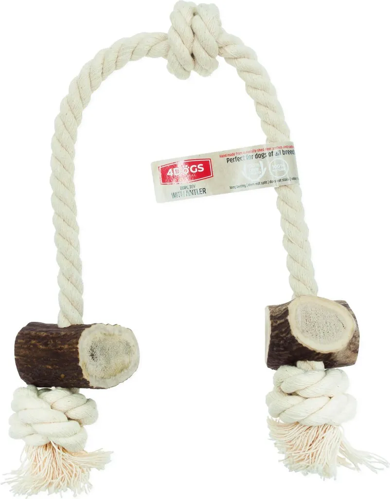Jouet à Tirer pour Chien en Bois de Cerf et Corde Double Taille XL