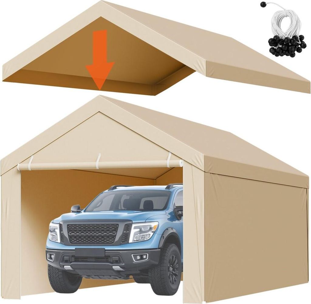 Carport-Ersatzüberdachung, 3 x 6 m tragbares Garagenzelt-Dachplane mit Seitenwänden, UV-beständig und wasserdicht, strapazierfähige Autoüberda...