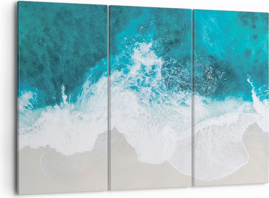 Bild auf Leinwand - Leinwandbild - 3 Teile - Luftaufnahmen Strand Welle - 105x70cm - Wand Bild - Wanddeko - Wandbilder - Leinwanddruck - Bilder - W...