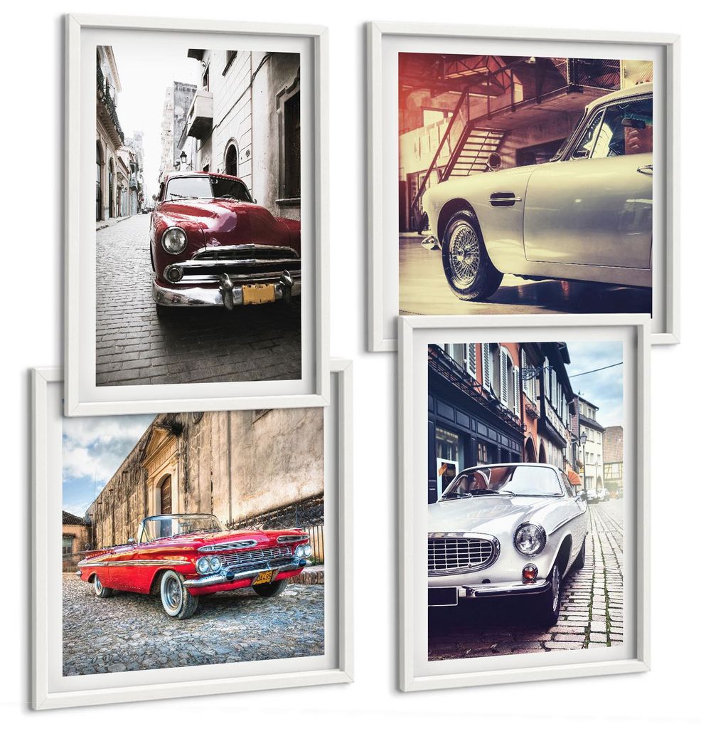Bilder Set 4-teilig im Goldrahmen Rahmen – Wandbilder 4 Stück – gerahmte Poster für Wohnzimmer, Schlafzimmer und Flur – 50x50 cm - 40x60 cm...