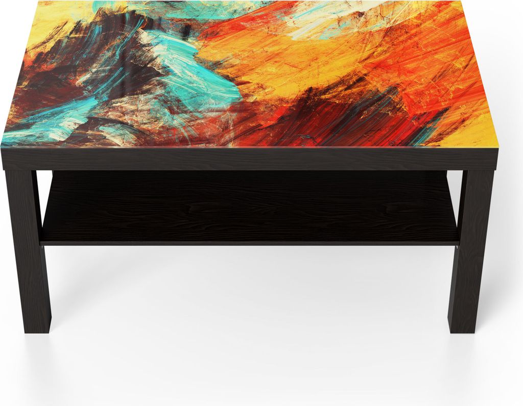 DEQORI Couchtisch 90x55 cm Schwarz 'Bunte Pinselstriche' Glas Beistelltisch