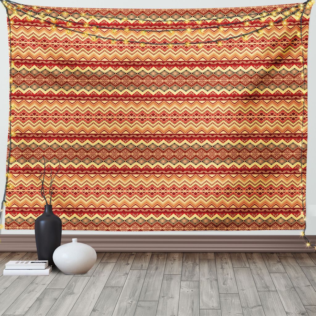 ABAKUHAUS Abstrakt Wandteppich, Ethnisches aztekisches Stammes-, Wohnzimmer Schlafzimmer Heim Seidiges Satin Wandteppich, 200 x 150 cm, Orange und ...