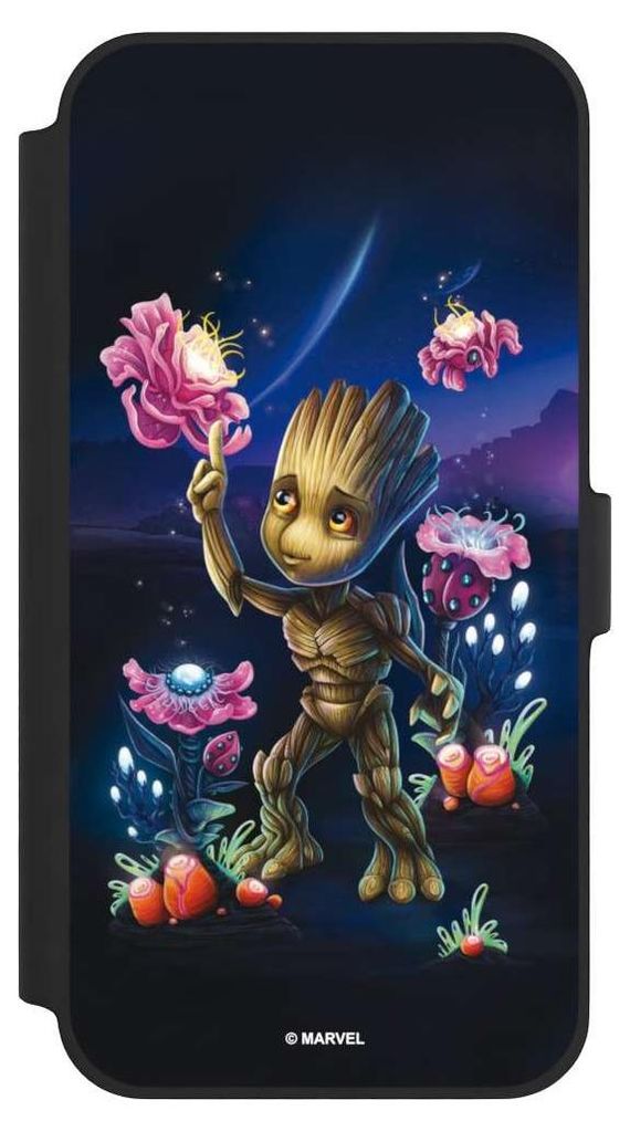 NIVOCASE Klapphülle für Apple iPhone 14 Plus Handyhülle aus Kunst Leder NIVOflip schwarz Marvel Guardians Of The Galaxy Baby Groot