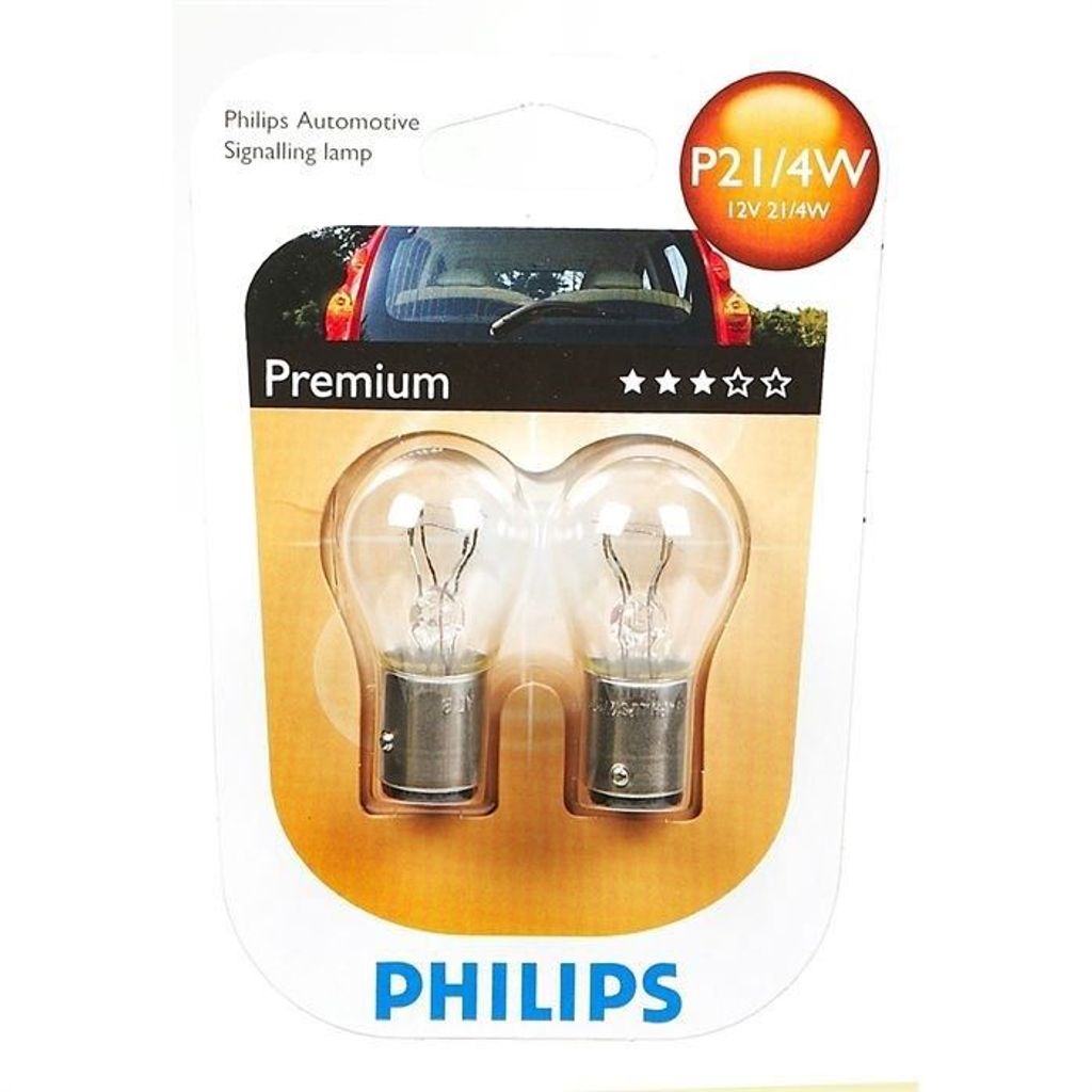 A blister pack containing two Philips automotive signaling lamps.