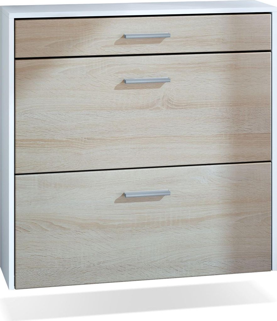 InnoFurn hängender Schuhschrank Roma Air Schmal mit 2 Klappen und 1 Schublade, Platzsparender Schuhkipper Flurschrank für Diele Flur Garderobe, W...