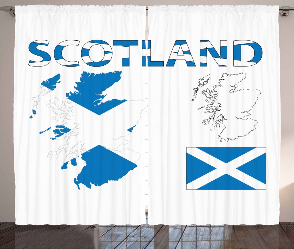 ABAKUHAUS Schottland Rustikaler Gardine, Landkarte und die Flagge, Schlafzimmer Kräuselband Vorhang mit Schlaufen und Haken, 280 x 175 cm, Kobaltb...