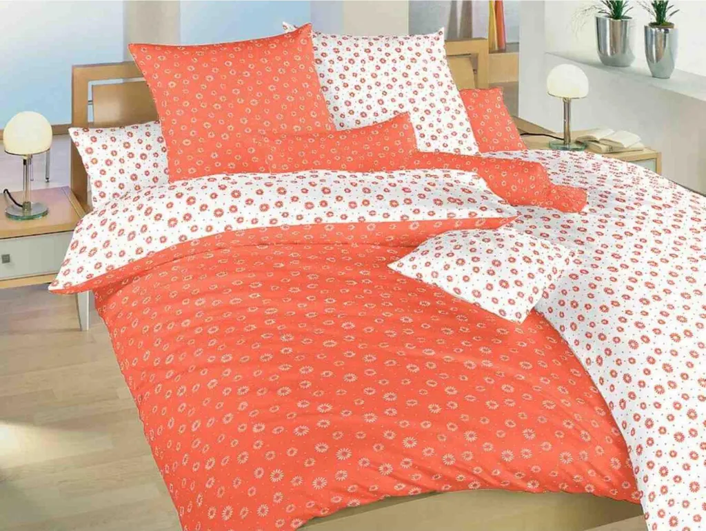Set Letto Anežka Cotone Crêpe Naturale Bianco Salmone 140x200 cm