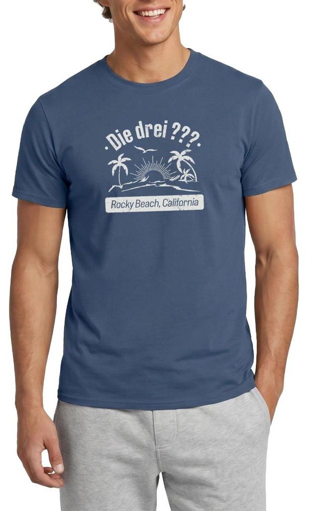 Spreadshirt Die Drei Fragezeichen Rocky Beach Design Mit Palmen Männer T-Shirt, 3XL, Dunkles Denimblau