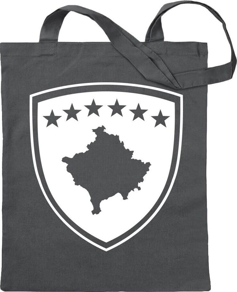 Kiwistar - Baumwolltasche - stahlgrau - Kosovo Wappen - Tragetasche Stoffbeutel Umhängetasche Langer Henkel