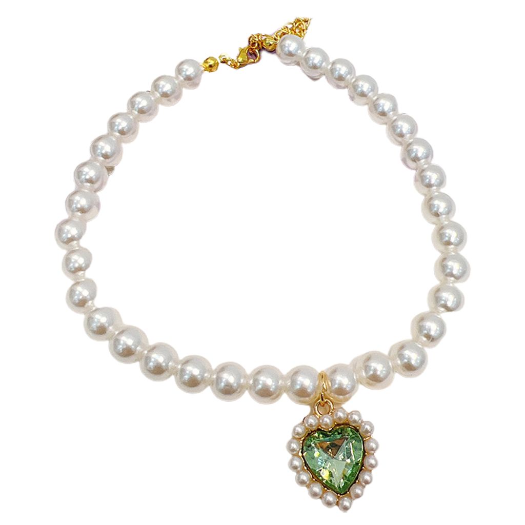 Haustier-Halskette mit Liebesherz, Kunstkristall, glänzend, Kunstperlen, verstellbar, elegant, universell, für Katzen, kleine Hunde, Welpen, Hals...