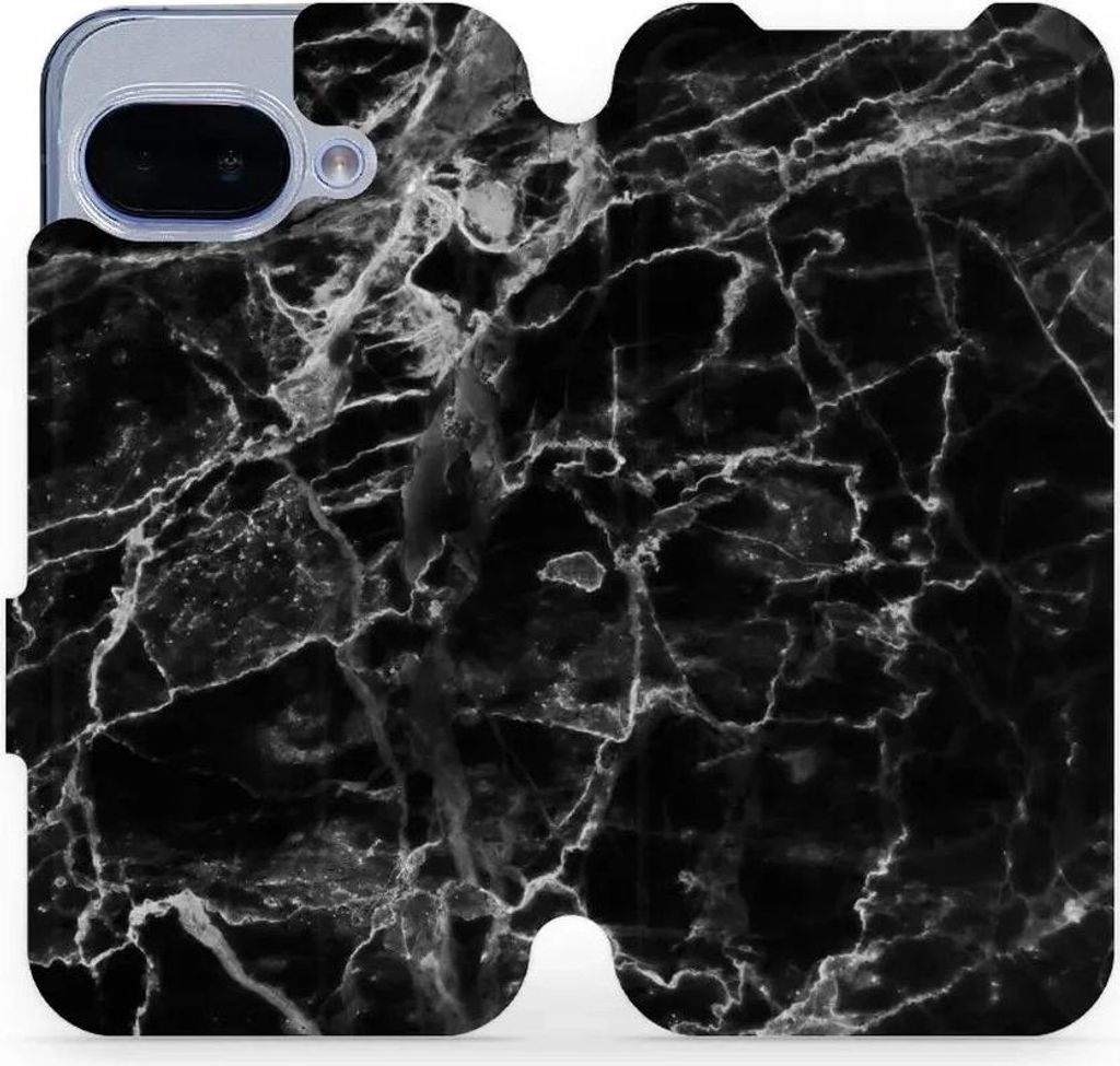 Handyhülle mit klappe für Google Pixel 9a, Mobiwear Book, Schwarzer Marmor