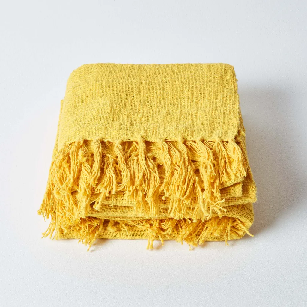 Homescapes Nirvana Couverture Coton Jaune Soleil 150x200 Design Slub - 2