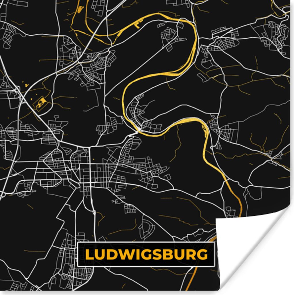 MuchoWow Poster Karte - Ludwigsburg - Gold - Stadtplan - Deutschland 100x100 cm - Babyzimmer
