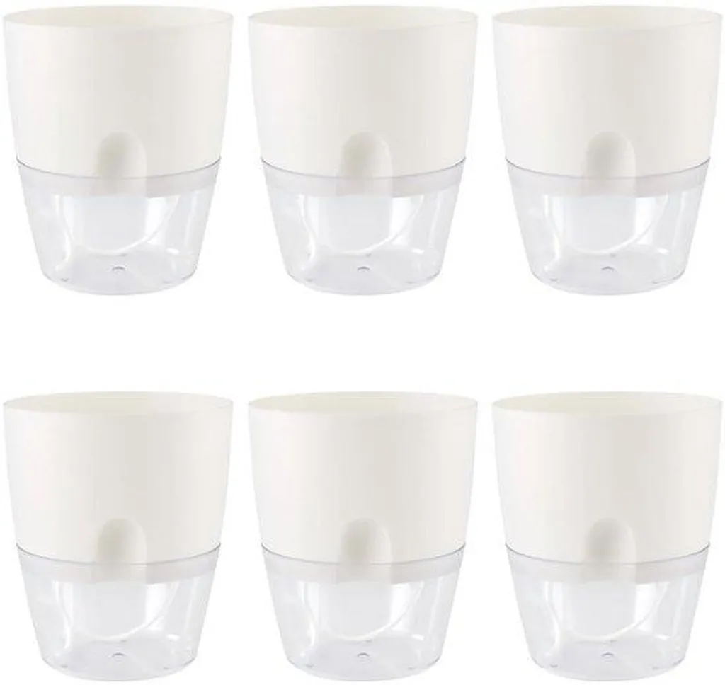 Pot de fleurs avec réserve d'eau automatique 15cm en gris - 6 pcs