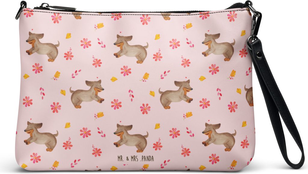 Mr. & Mrs. Panda Damenhandtasche Hund Dackel - Rosa - Geschenk, Sprüche, Umhängetasche Damen, Handtasche, Herz, Braun, Tasche, Clutch
