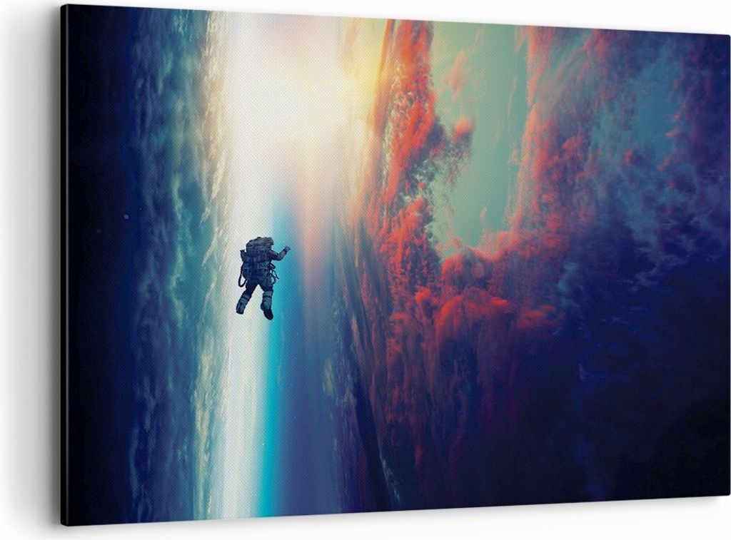 Bild auf Leinwand - Leinwandbild - Einteilig - Kosmos Astronaut Planet - 100x70cm - Wand Bild - Wanddeko - Wandbilder - Leinwanddruck - Bilder - Wa...