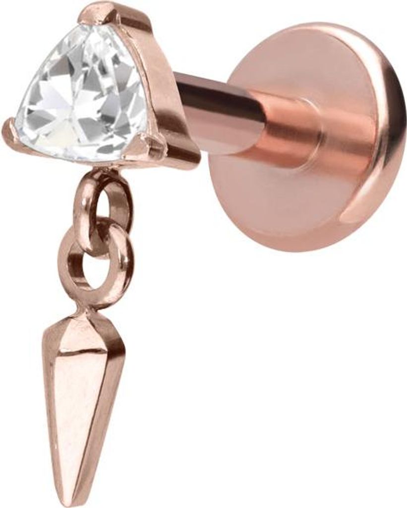 Ohrpiercing, Nasenpiercing Titan Labret mit Innengewinde KRISTALLDREIECK +SPITZE RoséGold Stablänge: 7mm | Stabstärke: 1,6mm