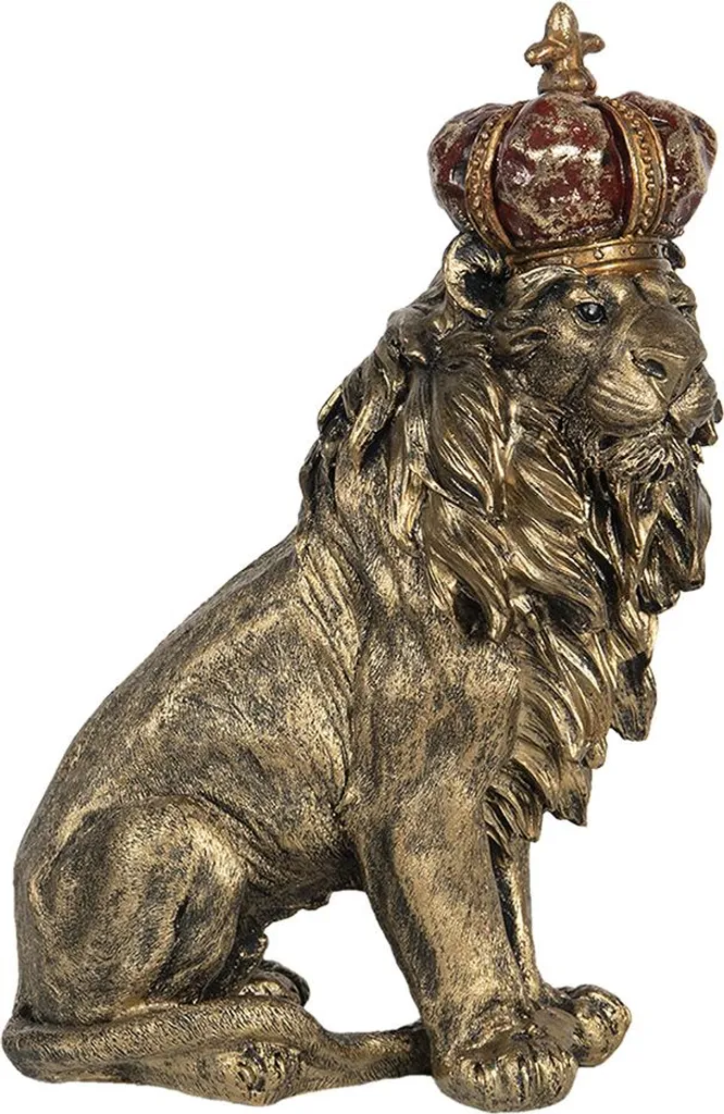 Statue Lion Clayre & Eef 25x13x38 cm en Polyrésine Dorée - Déco Chic