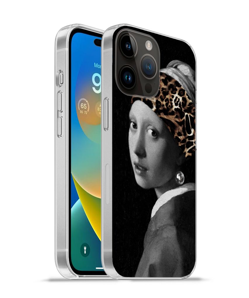 MuchoWow Handyhülle Schutzhülle Hülle für Apple iPhone 14 Pro Max Mädchen mit dem Aufdruck - Pantheraufdruck - Schwarz - Weiß Silikon Softc...