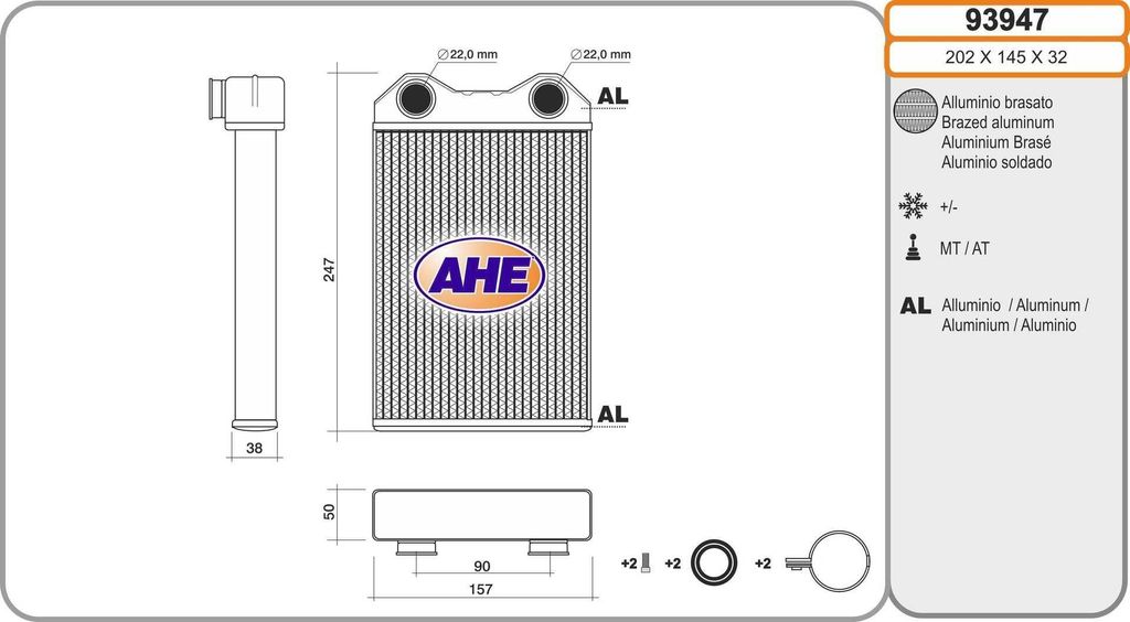 AHE 93947 Wärmetauscher Innenraumheizung Kühler für MINI Schrägheck (R50, R53) Cabrio (R52)