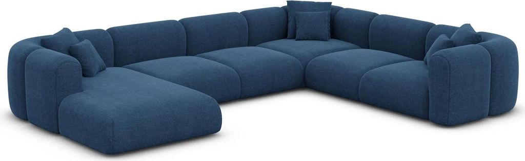 Strukturstoff U-Form XXL Wohnlandschaft Belio Dunkelblau Links