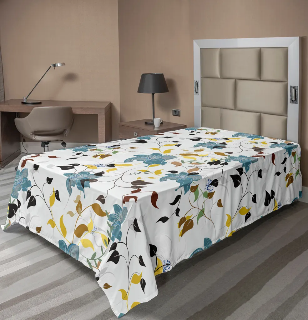 ABAKUHAUS Lenzuolo, fiori di stagione con foglie colorate ed edera velenosa in una stampa dal design moderno, lenzuolo morbido e confortevole per un letto decorativo 1 pezzo 260 cm x 168 cm, multicolore