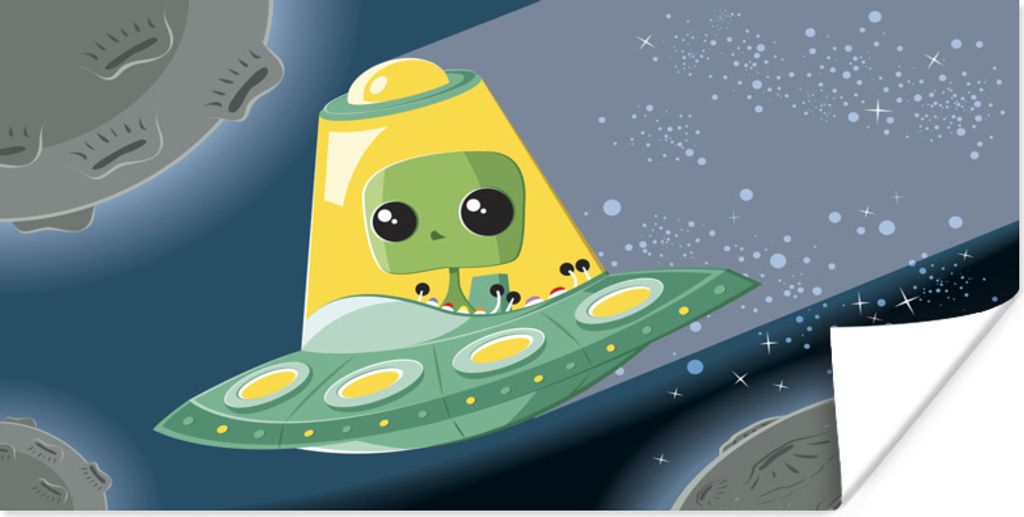 MuchoWow Poster Illustration - Kinder - UFO 150x75 cm - ohne Rahmen