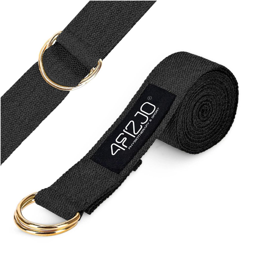 4FIZJO Yogagurt mit D-Ring-Verschluss, 300x4x0,2 cm, 100% Baumwolle, Schwarz