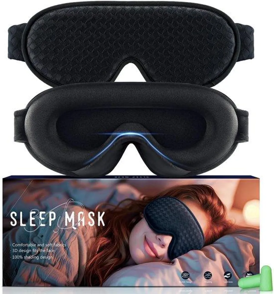 Masque de sommeil 3D ergonomique noir occultant pour dormeur latéral