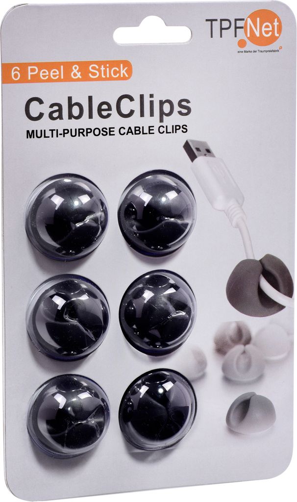 TPFNet Cable Clip Kabelhalter Kabelmanager 6 Stück, schwarz