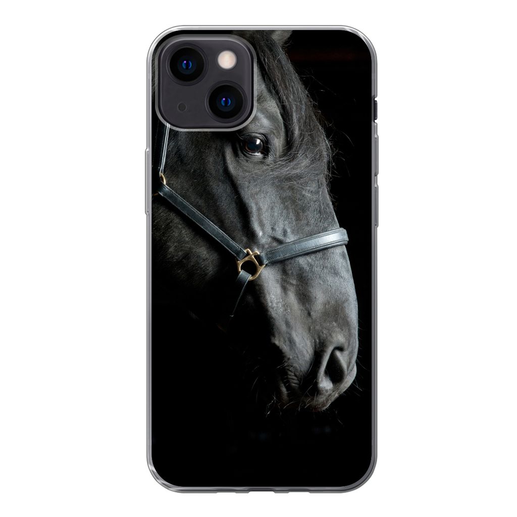 MuchoWow Handyhülle Schutzhülle Hülle für iPhone 13 Pferd - Leicht - Schwarz Silikon Softcase Handy Hülle - Karteninhaber