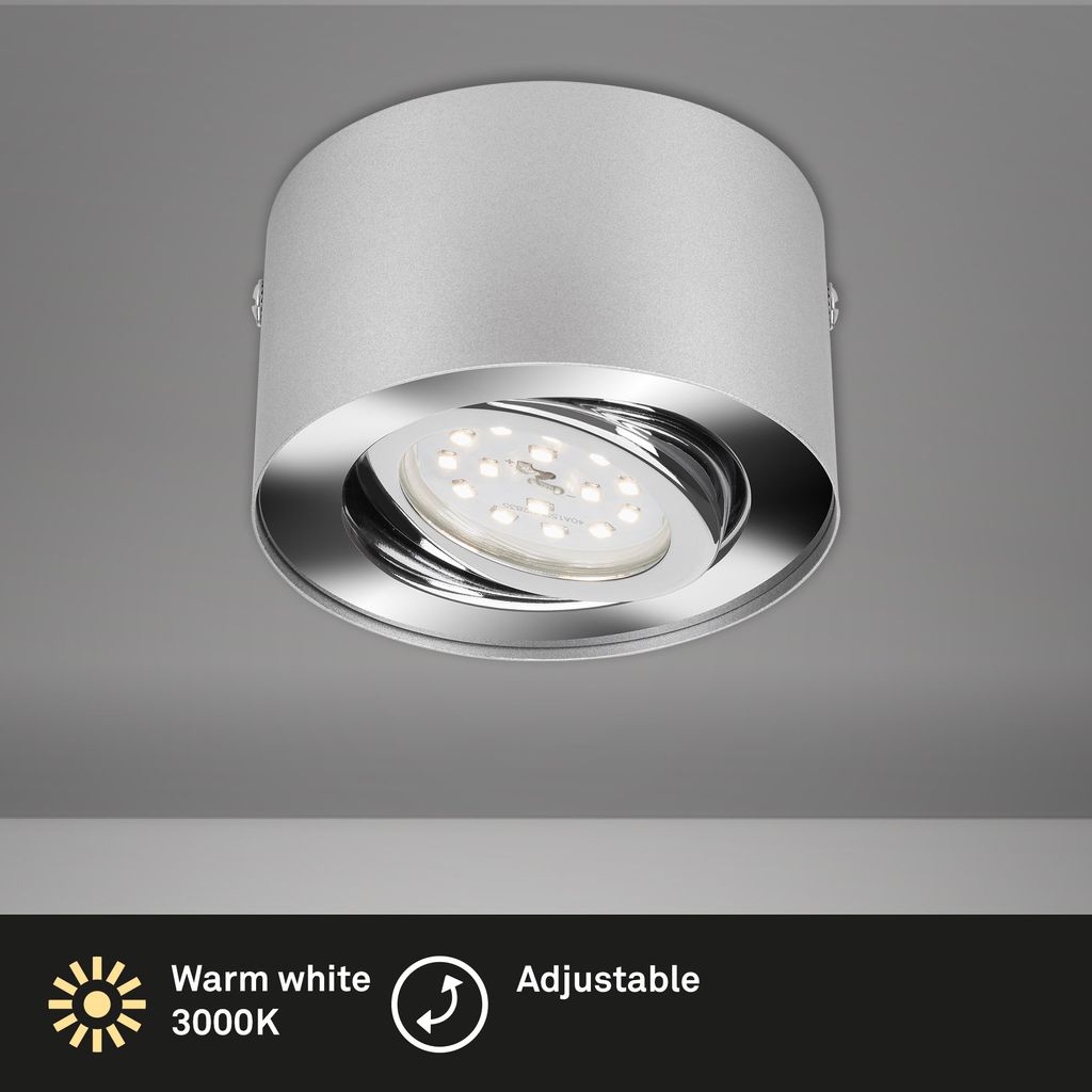 LED Aufbauleuchte Deckenlampe 5 W schwenkbar Silber Ø 9cm Briloner Leuchten